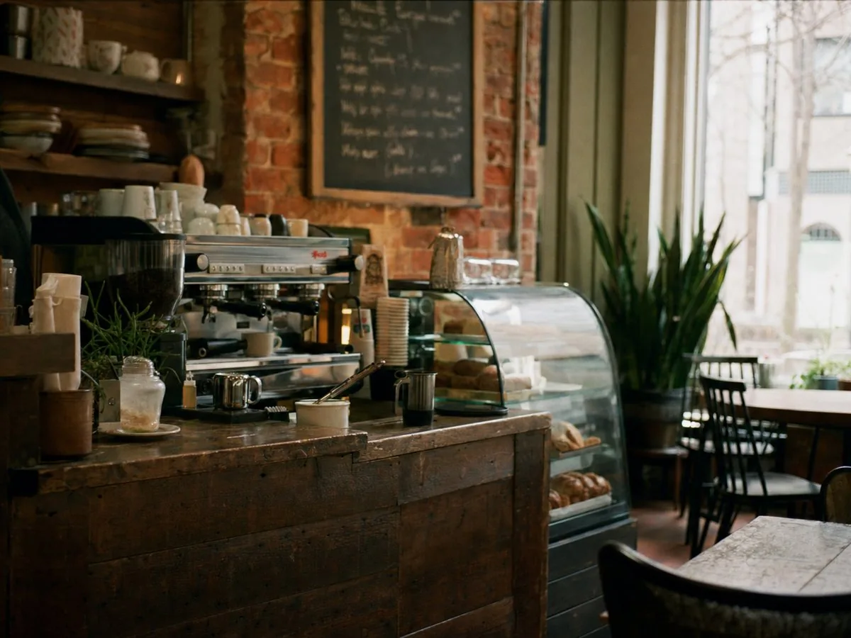 Counter of a small independent cafe near campus