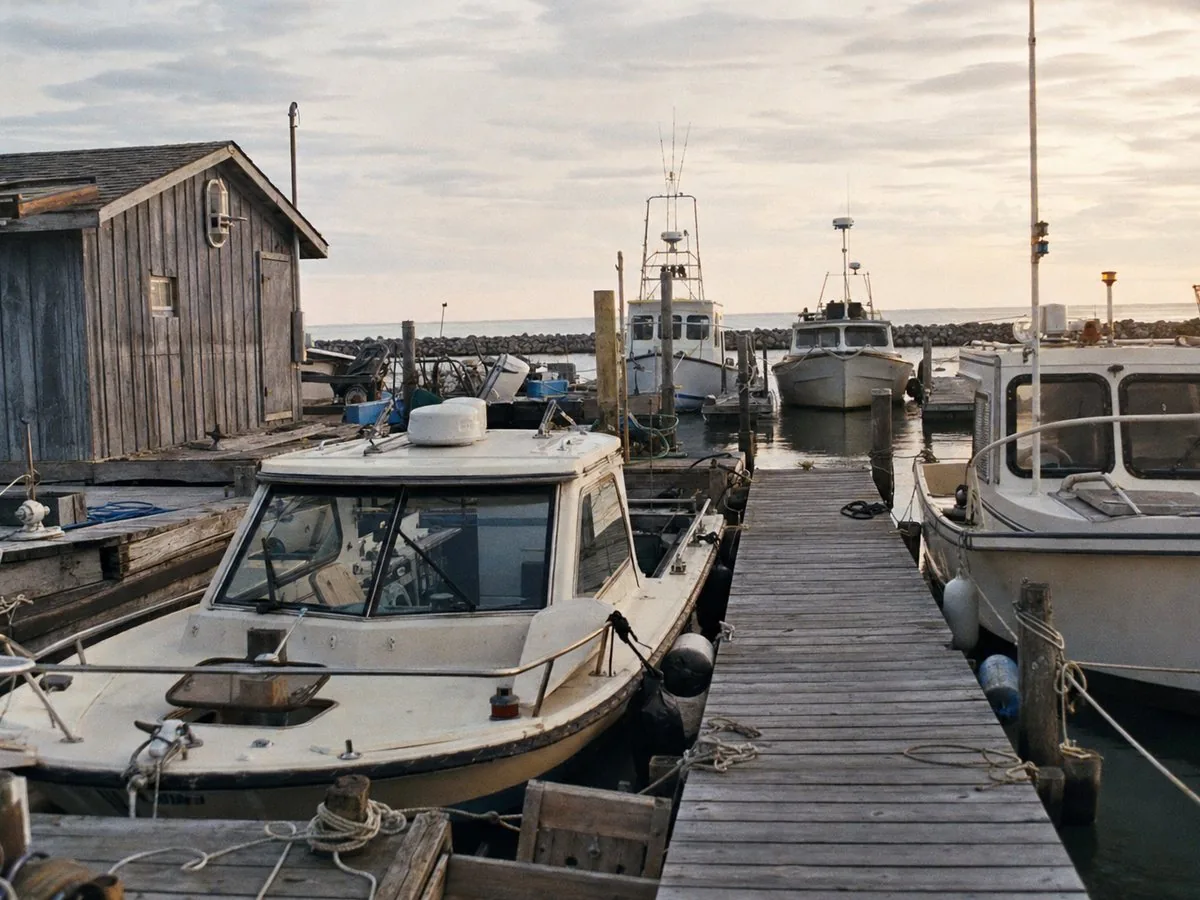 Small Great Lakes marina docks at first light