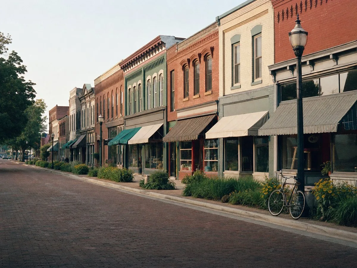Historic brick main street storefronts before opening